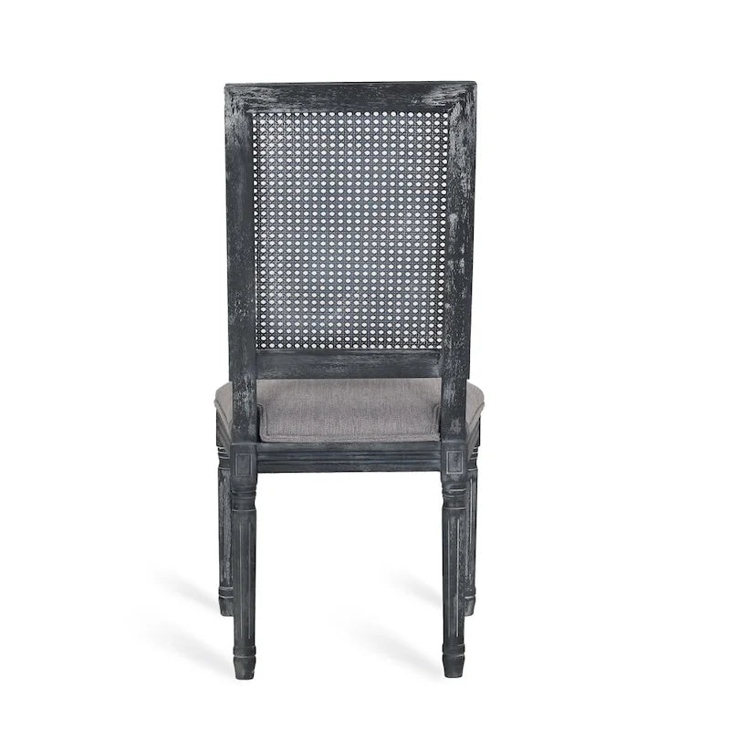 Chaise de salle à manger capitonnée en bois et cannage avec pieds cannelés, marron