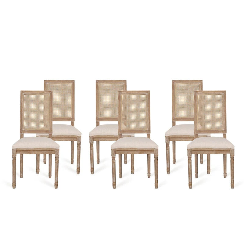 Chaise de salle à manger capitonnée en bois et cannage avec pieds cannelés, marron