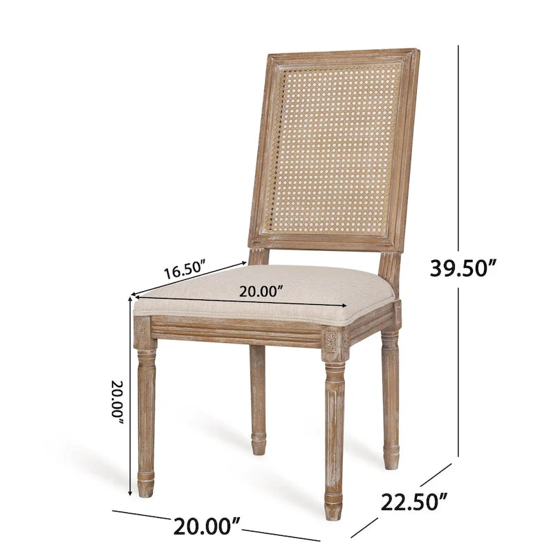 Chaise de salle à manger capitonnée en bois et cannage avec pieds cannelés, marron