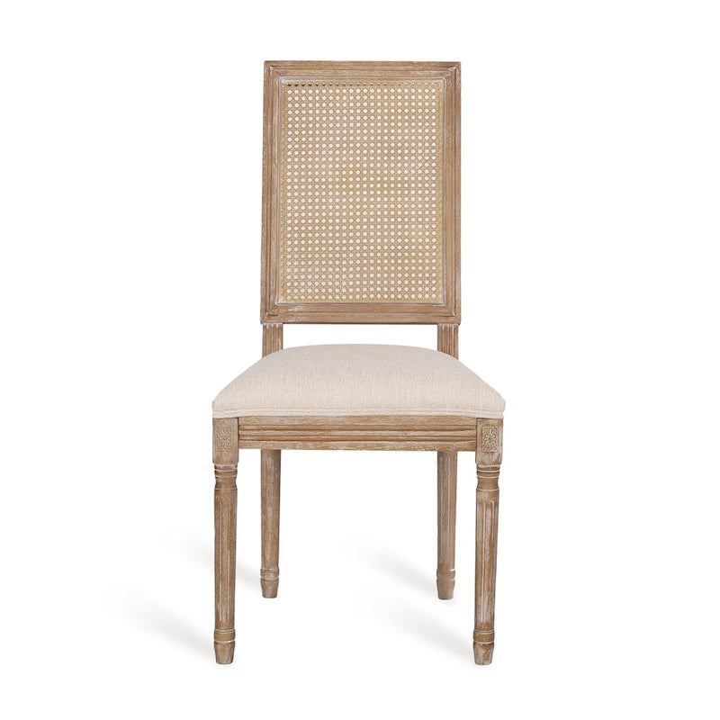 Chaise de salle à manger capitonnée en bois et cannage avec pieds cannelés, marron