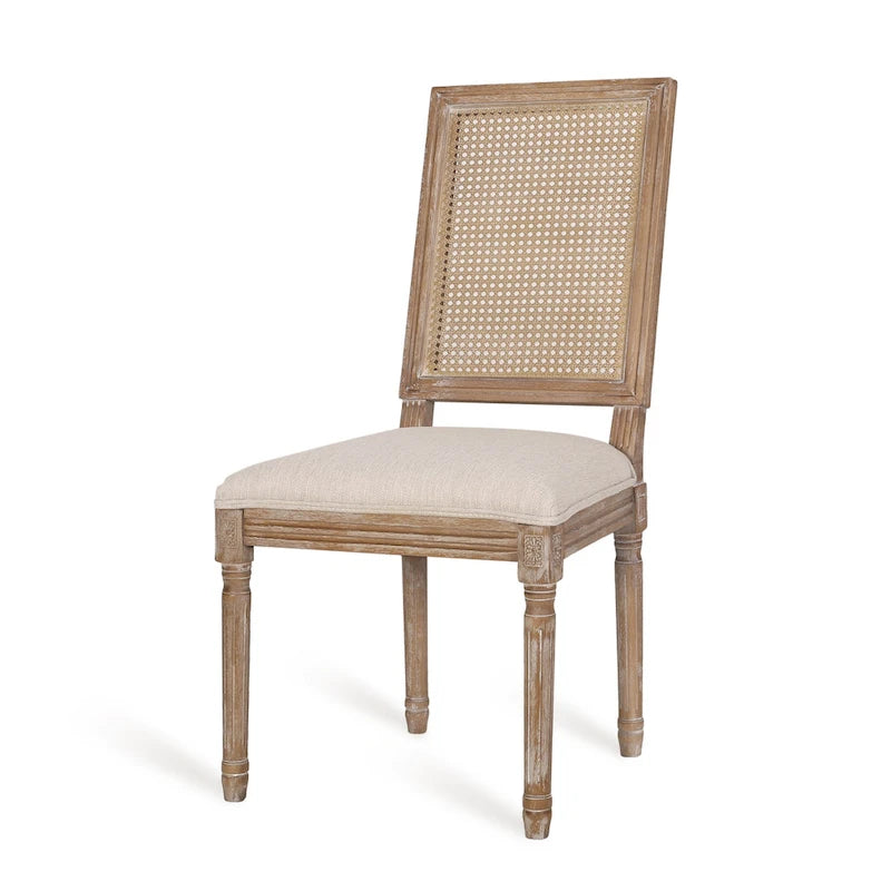 Chaise de salle à manger capitonnée en bois et cannage avec pieds cannelés, marron