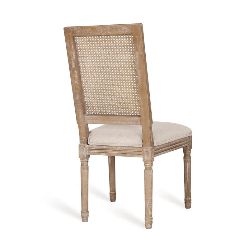Chaise de salle à manger capitonnée en bois et cannage avec pieds cannelés, marron