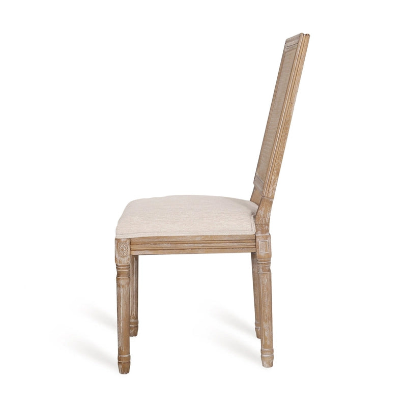 Chaise de salle à manger capitonnée en bois et cannage avec pieds cannelés, marron