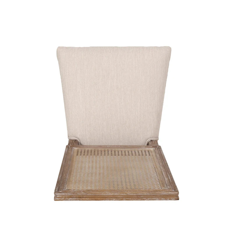 Chaise de salle à manger capitonnée en bois et cannage avec pieds cannelés, marron