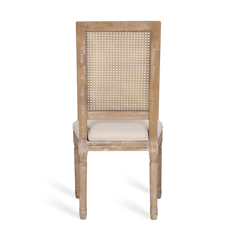 Chaise de salle à manger capitonnée en bois et cannage avec pieds cannelés, marron