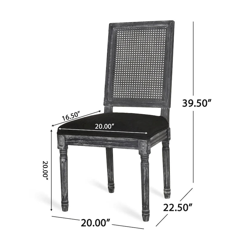 Chaise de salle à manger capitonnée en bois et cannage avec pieds cannelés, marron