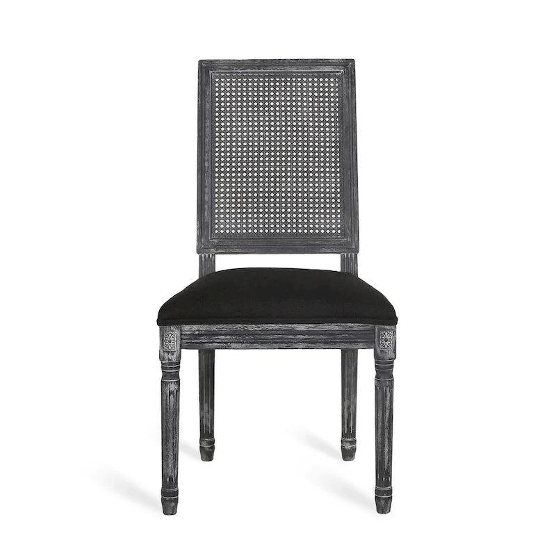 Chaise de salle à manger capitonnée en bois et cannage avec pieds cannelés, marron