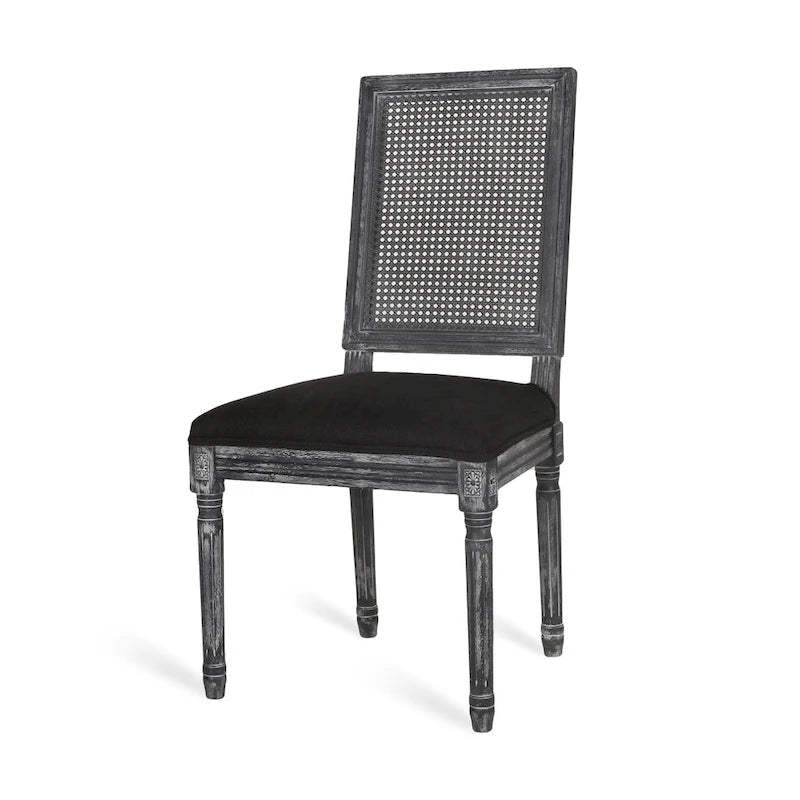 Chaise de salle à manger capitonnée en bois et cannage avec pieds cannelés, marron