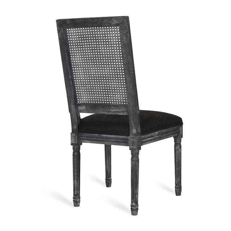 Chaise de salle à manger capitonnée en bois et cannage avec pieds cannelés, marron