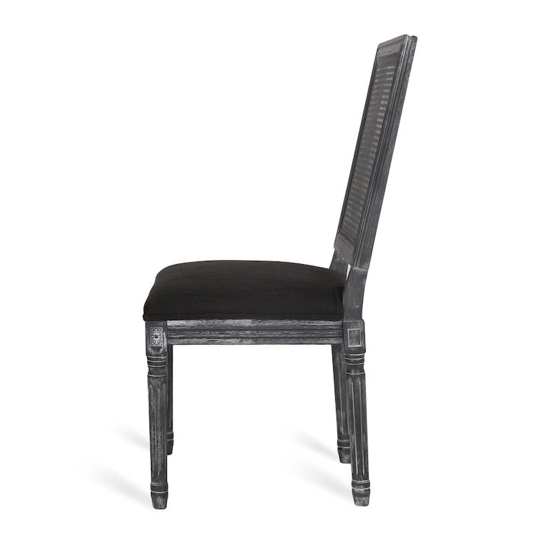 Chaise de salle à manger capitonnée en bois et cannage avec pieds cannelés, marron