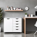 Meuble de rangement en bois à 5 tiroirs avec porte et roulettes, blanc