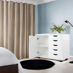 Meuble de rangement en bois à 5 tiroirs avec porte et roulettes, blanc