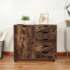 Meuble de rangement en bois à 5 tiroirs avec porte et roulettes, blanc