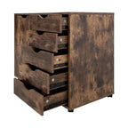 Meuble de rangement en bois à 5 tiroirs avec porte et roulettes, blanc