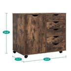 Meuble de rangement en bois à 5 tiroirs avec porte et roulettes, blanc