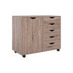 Meuble de rangement en bois à 5 tiroirs avec porte et roulettes, blanc