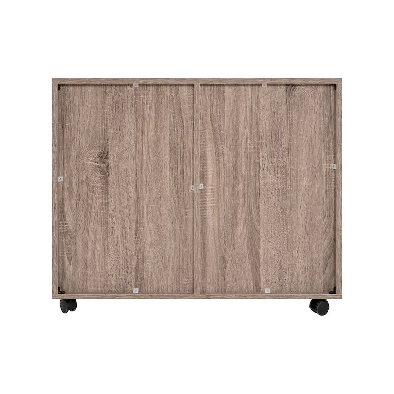 Meuble de rangement en bois à 5 tiroirs avec porte et roulettes, blanc