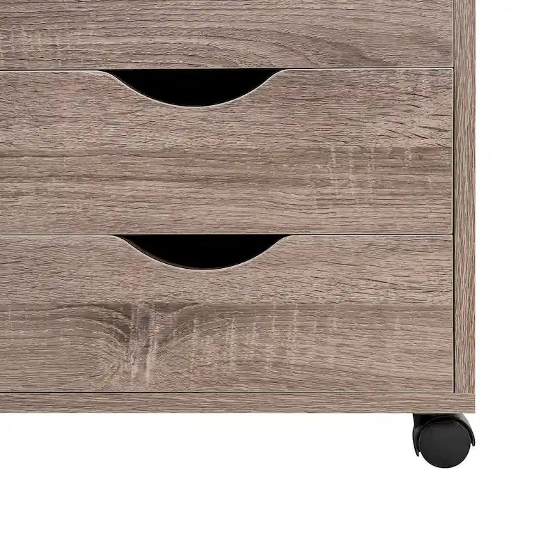 Meuble de rangement en bois à 5 tiroirs avec porte et roulettes, blanc