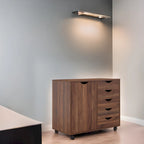 Meuble de rangement en bois à 5 tiroirs avec porte et roulettes, blanc
