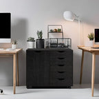 Meuble de rangement en bois à 5 tiroirs avec porte et roulettes, blanc