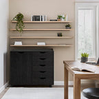 Meuble de rangement en bois à 5 tiroirs avec porte et roulettes, blanc