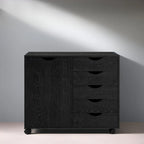 Meuble de rangement en bois à 5 tiroirs avec porte et roulettes, blanc