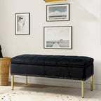Banc de rangement capitonné en velours à couvercle relevable avec garniture cloutée et pieds en métal