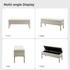 Banc de rangement capitonné en velours à couvercle relevable avec garniture cloutée et pieds en métal