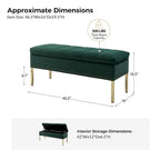 Banc de rangement capitonné en velours à couvercle relevable avec garniture cloutée et pieds en métal