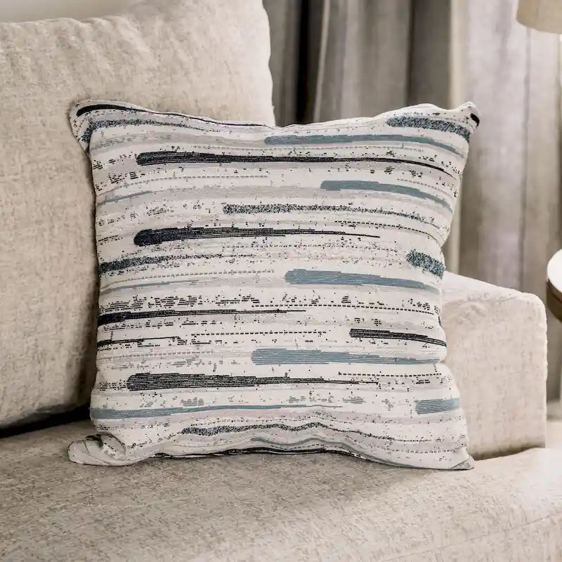 Canapé transitoire en tissu gris avec accoudoirs évasés et coussins de siège à ressorts