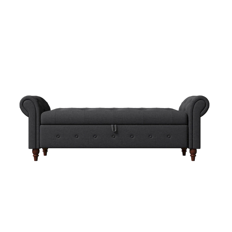 Banc ottoman de rangement capitonné avec accoudoirs roulés Plusieurs couleurs