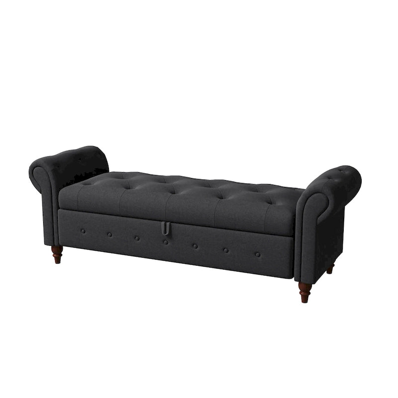 Banc ottoman de rangement capitonné avec accoudoirs roulés Plusieurs couleurs