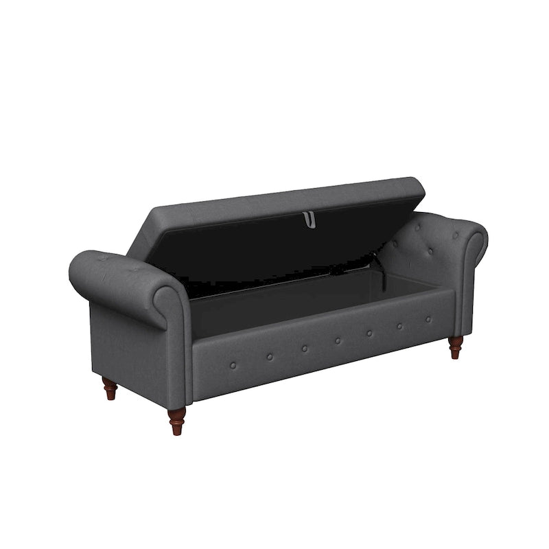 Banc ottoman de rangement capitonné avec accoudoirs roulés Plusieurs couleurs