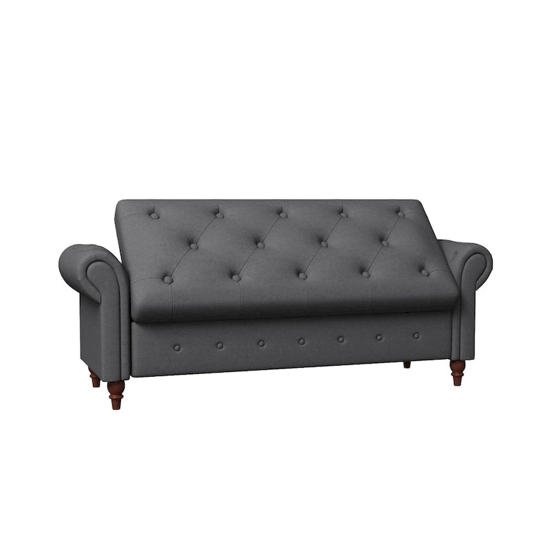 Banc ottoman de rangement capitonné avec accoudoirs roulés Plusieurs couleurs
