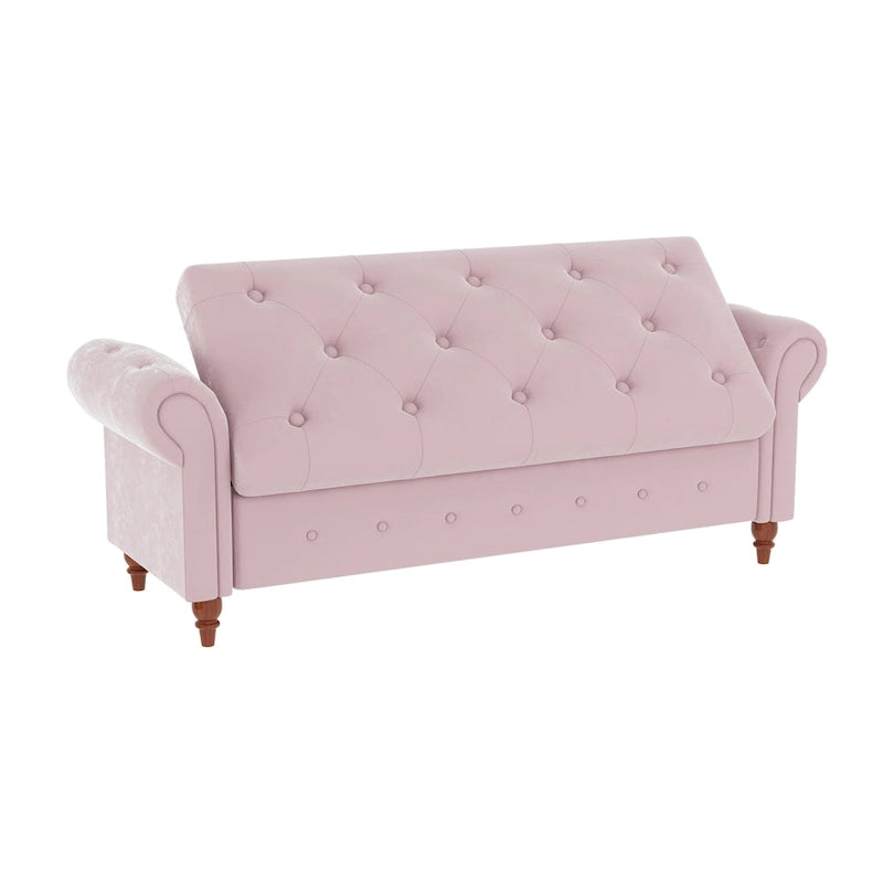 Banc ottoman de rangement capitonné avec accoudoirs roulés Plusieurs couleurs