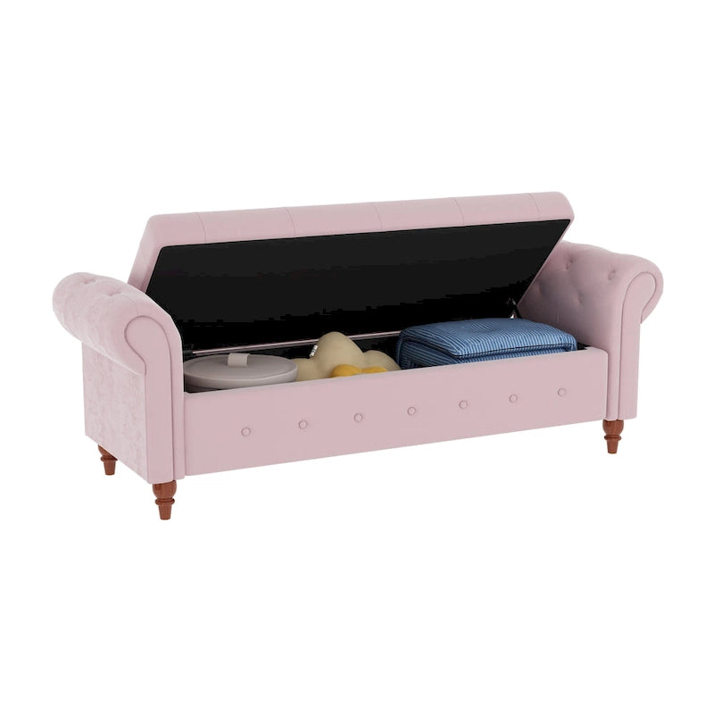 Banc ottoman de rangement capitonné avec accoudoirs roulés Plusieurs couleurs