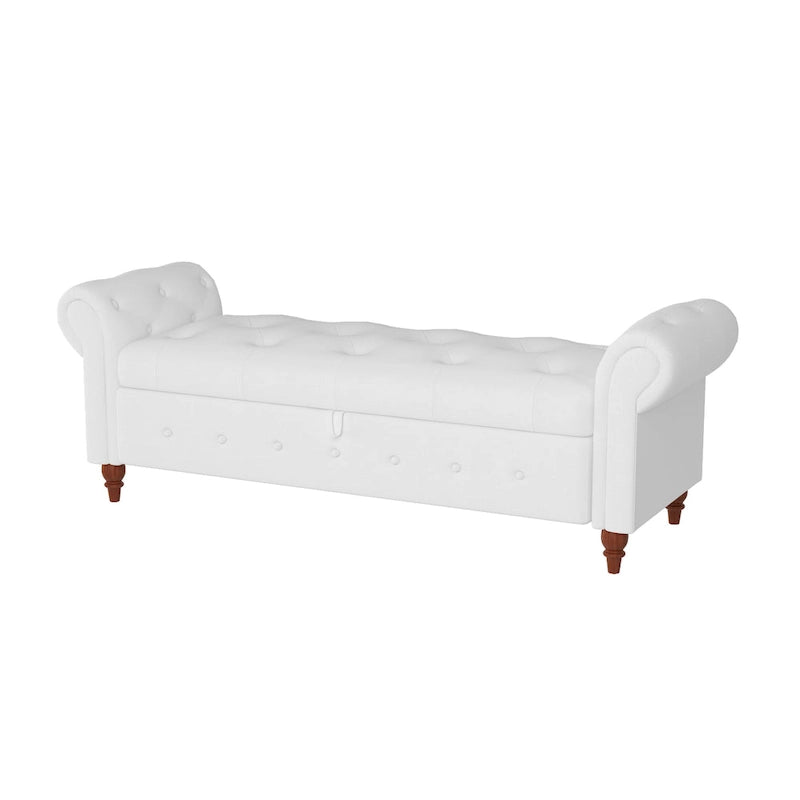Banc ottoman de rangement capitonné avec accoudoirs roulés Plusieurs couleurs
