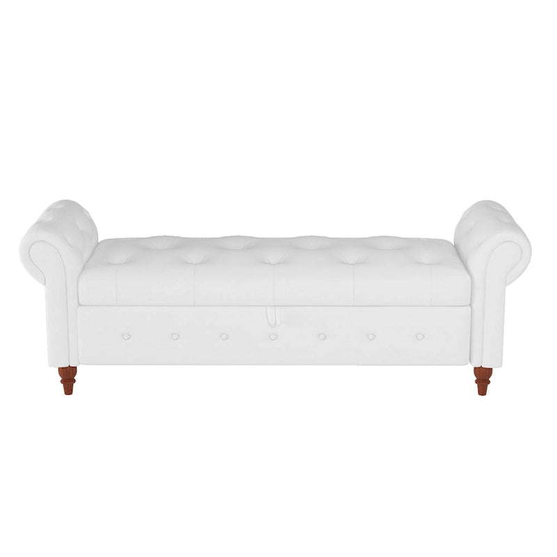 Banc ottoman de rangement capitonné avec accoudoirs roulés Plusieurs couleurs
