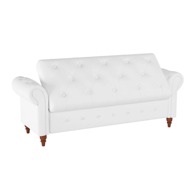 Banc ottoman de rangement capitonné avec accoudoirs roulés Plusieurs couleurs
