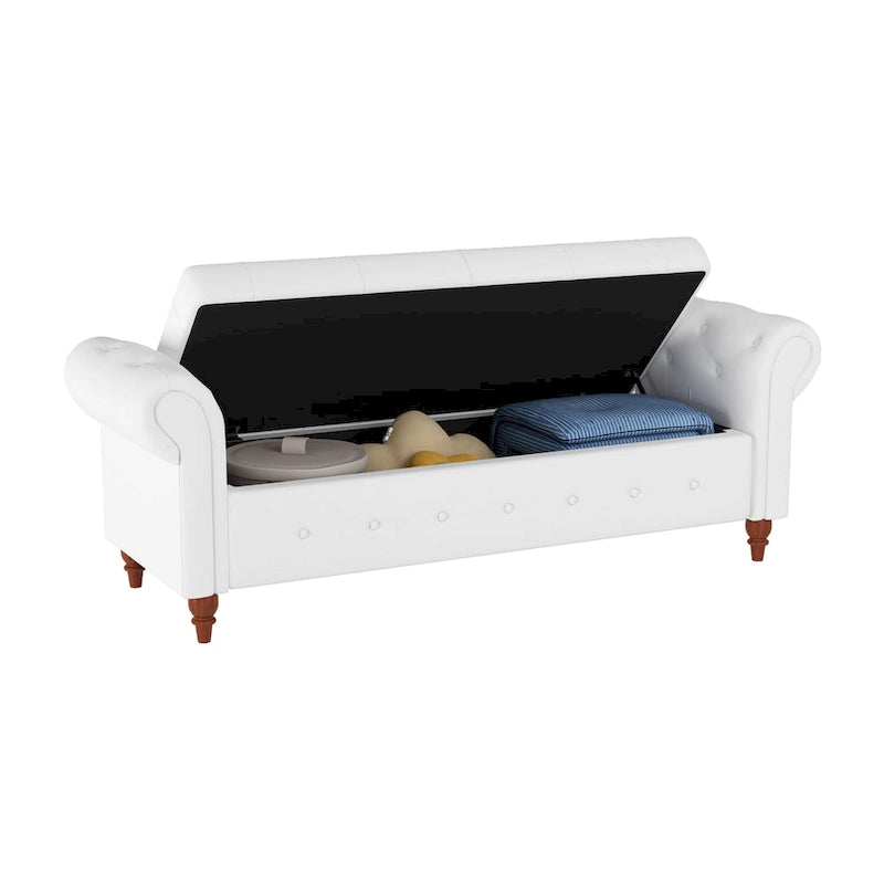 Banc ottoman de rangement capitonné avec accoudoirs roulés Plusieurs couleurs