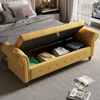 Banc ottoman de rangement capitonné avec accoudoirs roulés Plusieurs couleurs