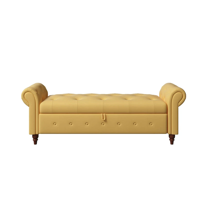 Banc ottoman de rangement capitonné avec accoudoirs roulés Plusieurs couleurs