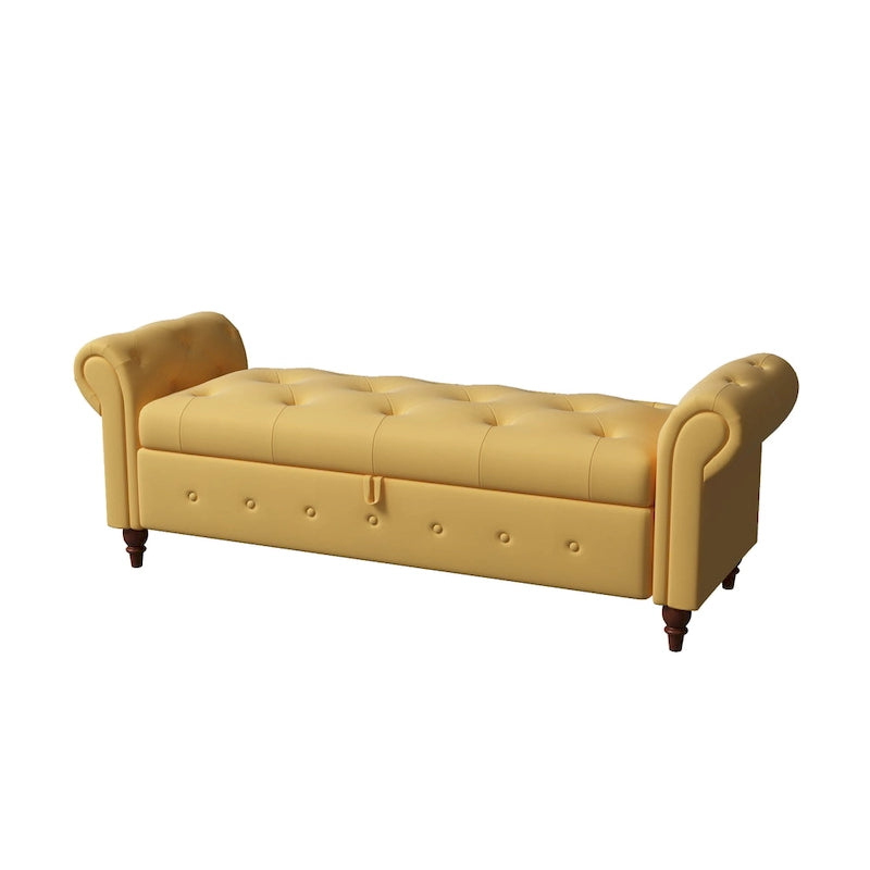 Banc ottoman de rangement capitonné avec accoudoirs roulés Plusieurs couleurs