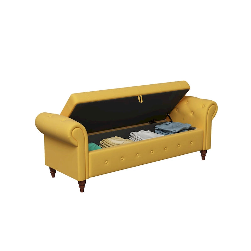 Banc ottoman de rangement capitonné avec accoudoirs roulés Plusieurs couleurs