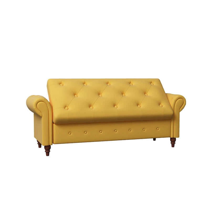 Banc ottoman de rangement capitonné avec accoudoirs roulés Plusieurs couleurs