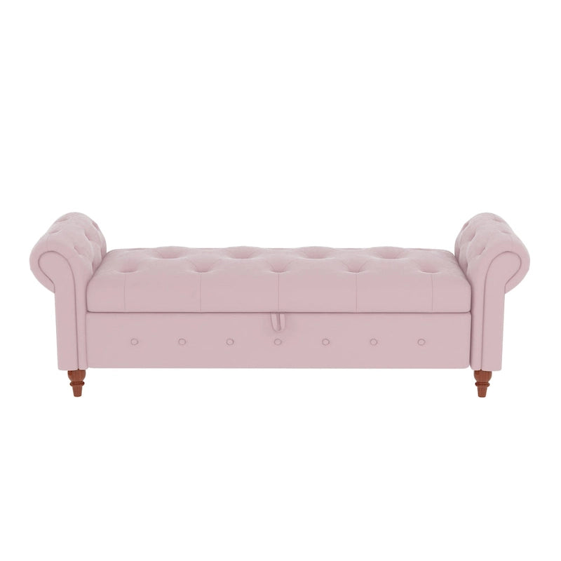 Banc ottoman de rangement capitonné avec accoudoirs roulés Plusieurs couleurs