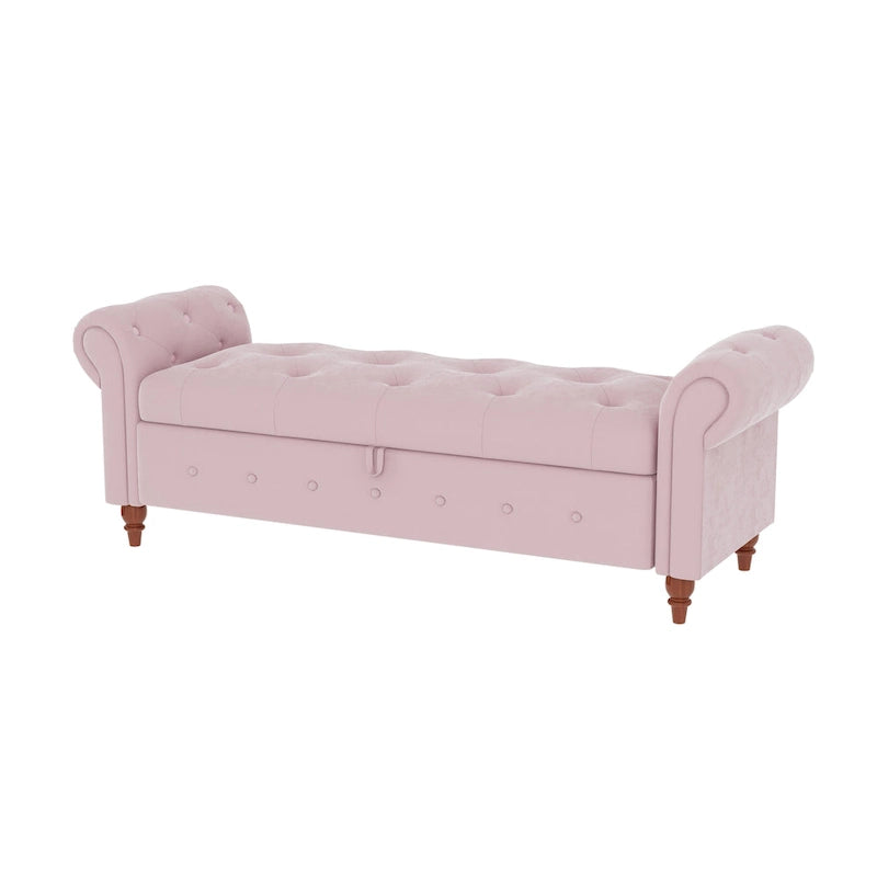 Banc ottoman de rangement capitonné avec accoudoirs roulés Plusieurs couleurs
