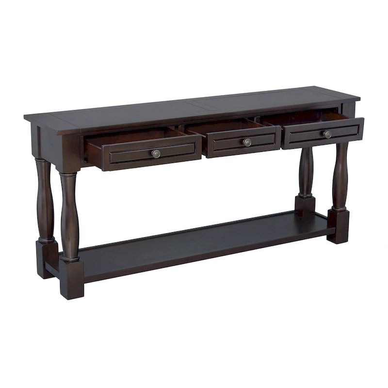 Console méditerranéenne extra longue avec tiroirs et étagère inférieure