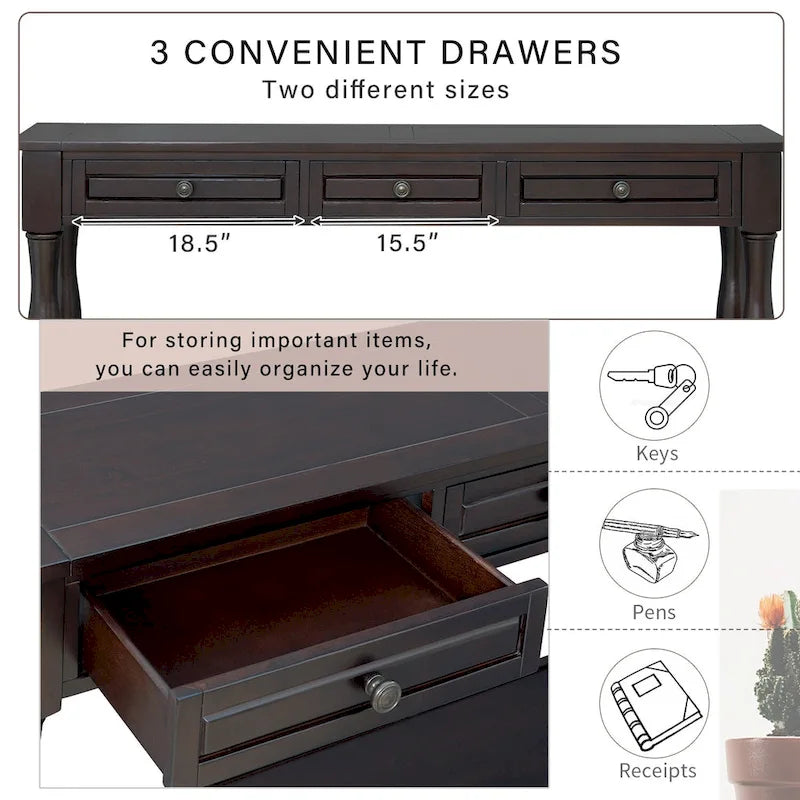 Console méditerranéenne extra longue avec tiroirs et étagère inférieure
