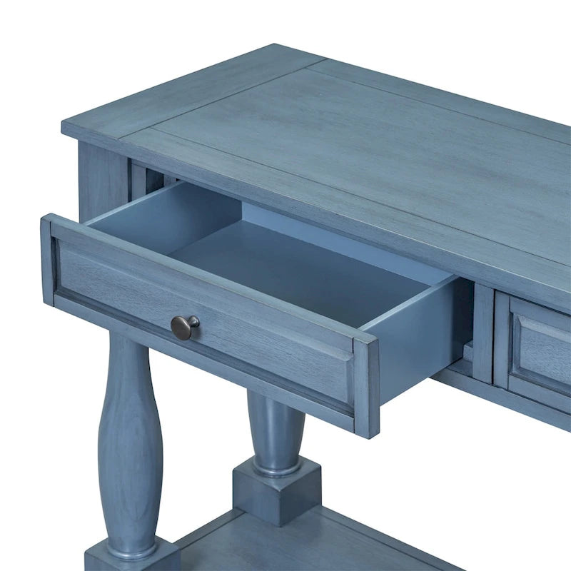 Console méditerranéenne extra longue avec tiroirs et étagère inférieure